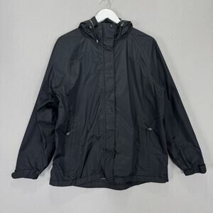Vintage L.L. Bean Rain Jacket Womens L Black Hooded Windbreaker Outdoor Gorpcore